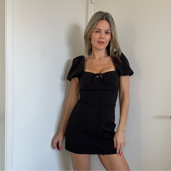 New Zara Puff Sleeve Dress Black - Picture 6 of 12